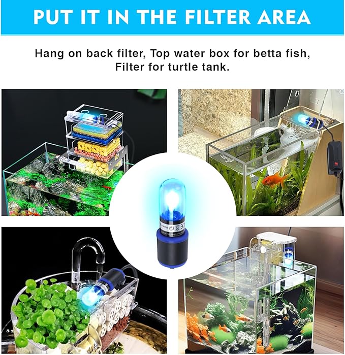 UVC Aquarium Sterilizer Light – Mini 3W for Fish Tank & Pond Filter, Water Clarifier & Algae Cleaner, Quartz Tube Waterproof