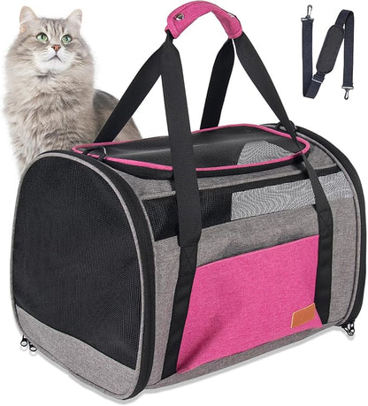 Cat Carrier for Large Cats 20 lbs, Soft Sided Breathable Mesh Cat Travel Carrier, Large Cat Carrier Airline Approved, Washable Pet Carrier for Cats Small Dogs Puppies, Foldable Cat Carrier, Pink