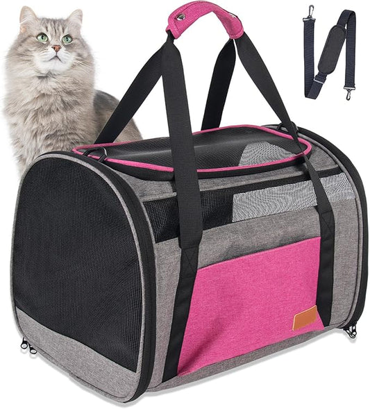 Cat Carrier for Large Cats 20 lbs, Soft Sided Breathable Mesh Cat Travel Carrier, Large Cat Carrier Airline Approved, Washable Pet Carrier for Cats Small Dogs Puppies, Foldable Cat Carrier, Pink