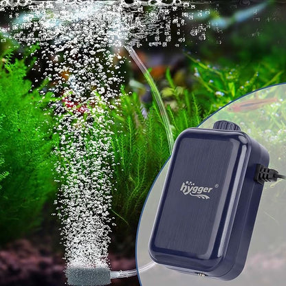 hygger Aquarium Air Pump,Adjustable Oxygen Pump，Silent Powerful Aerator Pump 2W/3W/4.5W/6W/ 1/2 Air Outlets Ultra for Up to 100 Gallon Tank
