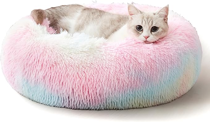 WESTERN HOME WH Calming Dog & Cat Bed, Anti-Anxiety Donut Cuddler Warming Cozy Soft Round Bed, Fluffy Faux Fur Plush Cushion Bed for Small Medium Dogs and Cats