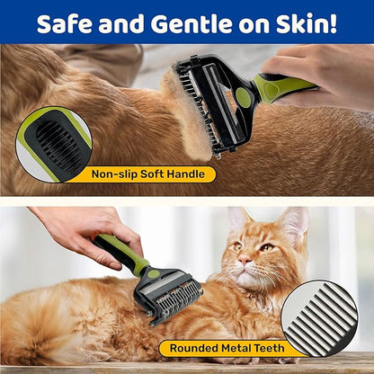 3-in-1 Pet Deshedding Tool - Undercoat Rake, Deshedding Brush, Dematting Comb for Dogs & Cats, Dog Brush for Shedding, Professional Grooming Brush for Double Coat, Long & Short Hair (Green)