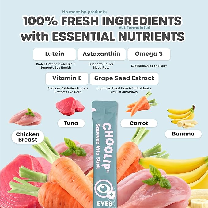 Squeeze Vita Stick Lickable Cat and Dog Treats – 49-Count Eye Support Sticks with Multivitamins, Soft Squeezable Paste for All Life Stages, Supporting Eye Health