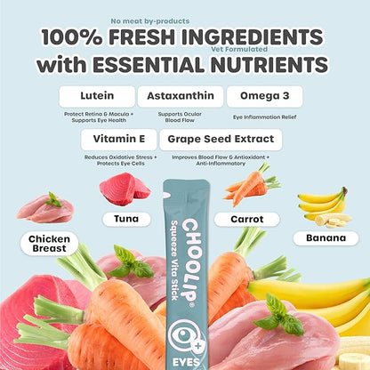 Squeeze Vita Stick Lickable Cat and Dog Treats – 49-Count Eye Support Sticks with Multivitamins, Soft Squeezable Paste for All Life Stages, Supporting Eye Health