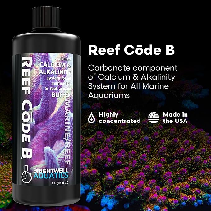 Brightwell Aquatics - Reef Code B - Balanced Calcium & Alkalinity System Water Conditioner - for All Saltwater Marine Fish & Reef Fish Tanks - Aquarium Water Treatments, 33.8 fl oz