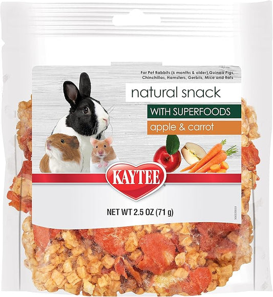 Kaytee Natural Snack with Superfoods For Pet Guinea Pigs, Rabbits, Hamsters, and Other Small Animals, Apple & Carrot, 2.5 Ounces