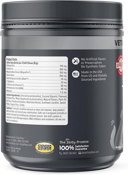 Zesty Paws Vet Strength Calming Chews for Dogs - for Everyday Stress, Relaxation, Composure, and Separation Smoked Turkey 90 Count