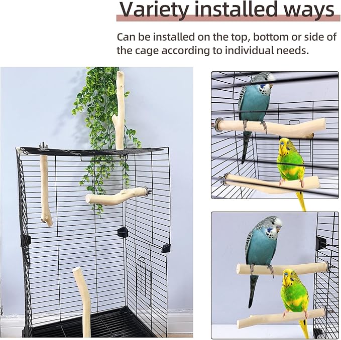 Hamiledyi Wood Bird Perch Stand Parrot Stand Branch Natural Wood Stick Paw Grinding Cage Accessories for Small Birds Parrots Parakeets Cockatiels Conures Lovebirds(2 Pcs)
