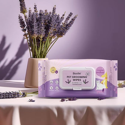 Dog Wipes, 100 Count Pet Grooming Wipes, Conditioning Shine Coat, Cleaning and Deodorizing, Pet Wipes for Dogs & Cats, for Sensitive Skin (Lavender)
