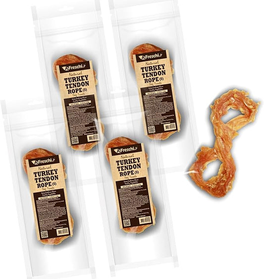 Afreschi Natural Turkey Tendon Rope (S) Pack of 4, Dog Treats for Signature Series, All Natural Human Grade Puppy Chew, Turkey Sourced from USA, Hypoallergenic, Rawhide Alternative