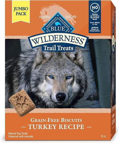 Blue Buffalo Wilderness Trail Treats Crunchy Dog Biscuits Grain-Free and High-Protein Dog Treats, Turkey Recipe 36-oz Box
