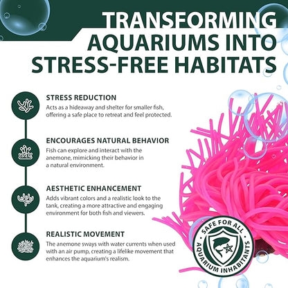 Sporn Sea Anemone Fish Tank Decor Pink, Aquasape Your Fish Tank Decorations with Vibrant Aquarium Decorations, 100% Safe Material, Made in USA
