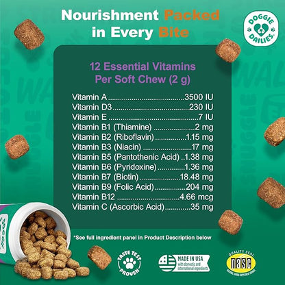 Doggie Dailies 5 in 1 Multivitamin for Dogs, Dog Multivitamin for Skin and Coat Health, Joint Health, Improved Digestion, Antioxidants, Support a Healthy Immune System (Peanut Butter) 225 Soft Chews