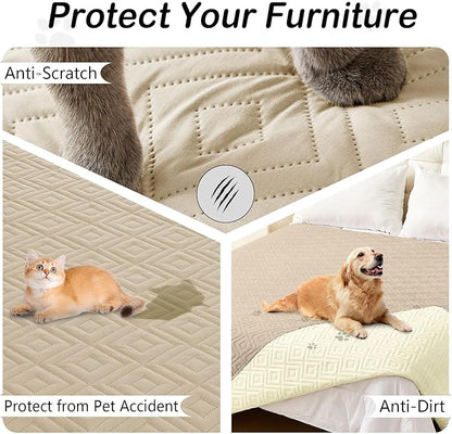 hyha Waterproof Dog Blanket, Soft Pet Bed Blankets, Waterproof Sofa Couch Cover for Dogs Washable, Reversible Pet Couch Covers for Sofa Furniture (30x90 Inch, Taupe/Beige)