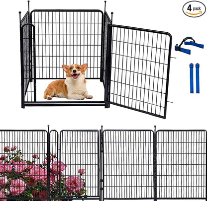 32 in(H) Garden Fence, 4 Panels Total 8.9 Ft(L), 21 in Wide Low Threshold Gate, Temporary Fence for Dogs Outdoor, Fencing for Garden Beds, Heavy Duty Metal Dog Fences, Animal Barrier Fences