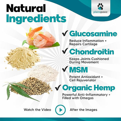 HempFlex - Glucosamine Chondroitin for Dogs - Hemp Oil for Dogs - Safe Dog Joint Supplement for All Breeds - 120 Mobility Hemp Dog Treats - Hip & Joint Support for Dogs - Joint Supplement for Dogs