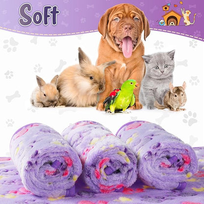 Tatuo 4 Pcs Dog Blanket Pet Puppy Blanket Puppy Teething Toys Paw Print Fleece Blanket for Pet Cat Soft Warm Sleep Mat Guinea Pig Cage Blanket(Small(24 x 16 Inch),Purple)