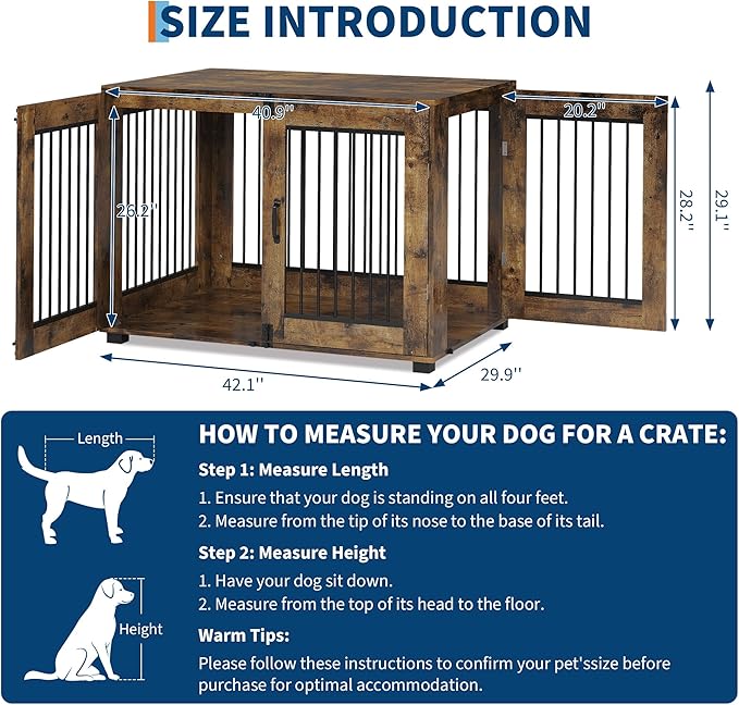 42.1" L Dog Crate Furniture, Stylish Dog Cage for Indoor Use, End Table Wooden Dog Kennel for Large Dogs, Decorative Pet House, Functional and Chic Dog Kennel Furniture