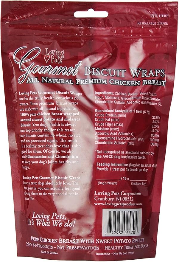 Loving Pets All Natural Premium Sweet Potato Biscuit and Chicken Wraps with Glucosamine and Chondroitin Dog Treat Pack 2 (2 Items)
