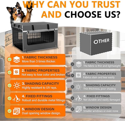 24In Tear-Resistant & Breathable Dog Crate Cover, 1680D Heavy-Duty Windproof Fabric. Efficient Moisture Removal and Ventilation. More Durable with Metal Fixtures, Gray(Cover Only)