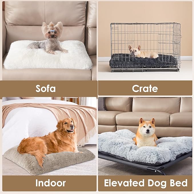EHEYCIGA Fluffy Dog Crate Bed for Small Dogs, Plush Faux Fur Dog Crate Pad, Calming Anti Anxiety Small Dog Bed for Crate, Washable Soft Warm Dog Crate Mat with Non-Slip Bottom, Taupe