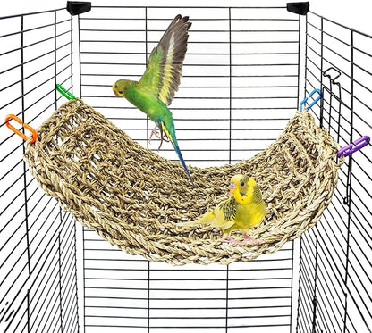 Bird Seagrass Mat 16 × 7" Parrot Natural Grass Woven Net Hammock Parakeet Climbing Rope Ladder Mat Chew Toys Cage Accessories for Pigeon Cockatiel Conure Budgie Cockatoo Rat Hamster