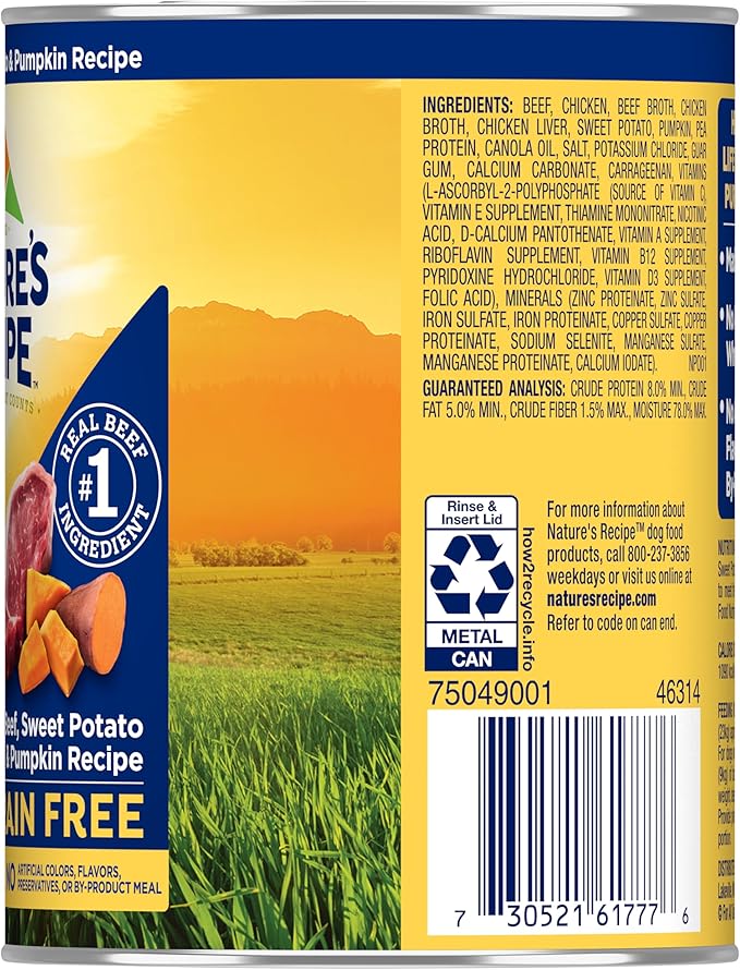 Nature's Recipe Grain Free Wet Dog Food Beef, Sweet Potato, and Pumpkin Recipe, 13 oz. Can (Pack of 12)