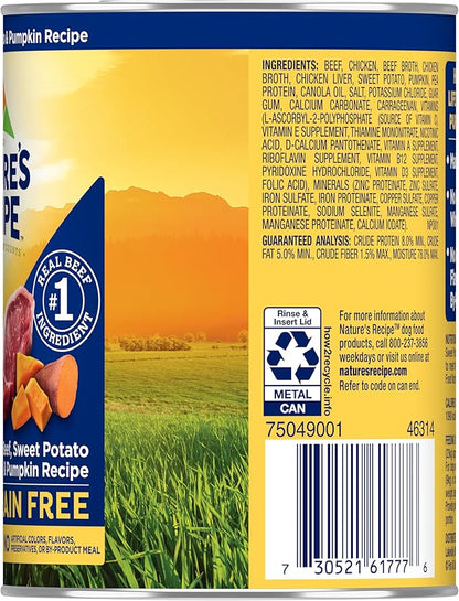 Nature's Recipe Grain Free Wet Dog Food Beef, Sweet Potato, and Pumpkin Recipe, 13 oz. Can (Pack of 12)