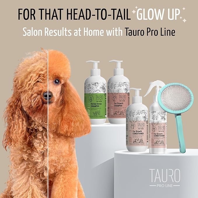 Tauro Pro Line Wooden Deshedding Dog Brush for Long Goldendoodle, Labradoodle & Poodle Hair - Mint Slicker Brush for Dog & Cat Grooming - Round Flexible Cushion & Non-Slip Grip
