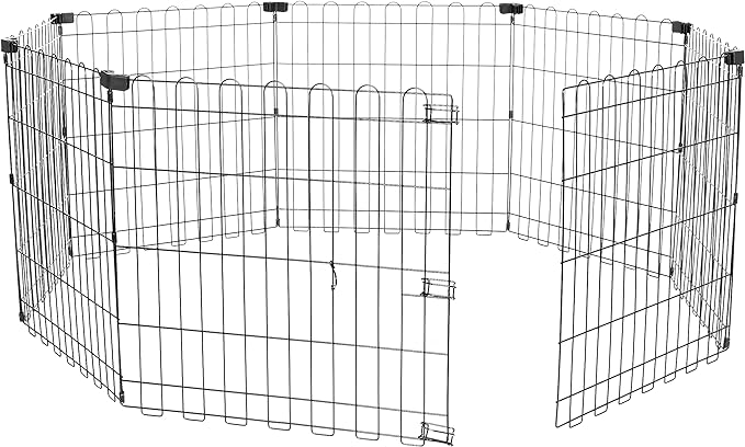 Amazon Basics Foldable Octagonal Metal Exercise Dog Playpen - Indoor/Outdoor, No Door, Extra Small (8 Panels, 24 x 24), Easy to assemble, store, and customize, 24" - Puppy, Black