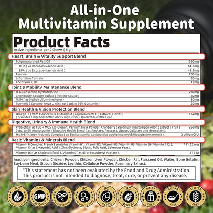 25-in-1 Dog Multivitamin Chews – All-in-One Daily Vitamins & Supplements for Dogs, Joint Support with Glucosamine MSM, Omega-3 Skin & Coat, Gut, Heart & Brain, All Breeds & Ages, Chicken, 90 Ct