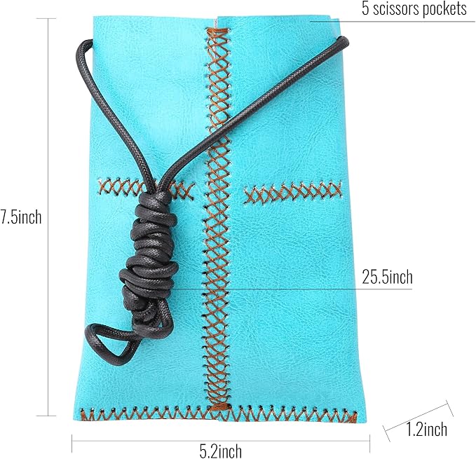 Dog Grooming Scissors Storage Bag: Hand-stitched, Show-quality Head Layer Calf Leather, Holds 5 Pairs of Dog Grooming Scissors Blue