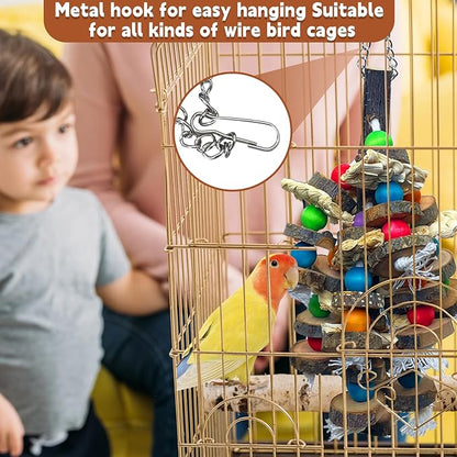 PINVNBY Bird Toys Parrot Toys, Natural Wood Bird Chewing Toys, Parakeet Hanging Toys for African Grey Macaws Cockatoos Eclectus Amazon Small and Medium-Sized Parrot