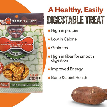 Gaines Family Farmstead Sweet Potato Peanut Butter Topped Dog Bones, All Natural, Grain Free, Dog Treats for All Ages & Breeds, Great for Training and Rewards, Made in USA, 8 Ounce Bag