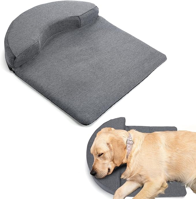 Dog Pillow Benefit for Cervical Vertebra/Neck -Dog Calming Pillow for Soothing Joints and Improving Sleep, Arched Dog Bed Pillow with Sponge Support, Washable for Large Dogs, L