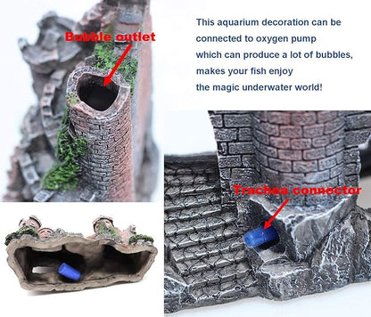 Aquarium Resin Castle Decoration, Castle Hideouts Stone Cave Hide House Fish Tank Aquarium Accessories for Betta Shrimp Turtle