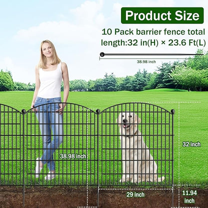 10 Panels Decorative Garden Fence with Gate - 32 in (H) x 23.6 ft (L) No Dig Dog Fence Outdoor for Yard, Rustproof Tall Garden Fencecing Panels, Animal Barrier Suitable for Yard Border, Patio
