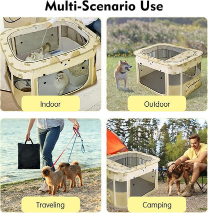 VCEPJH Portable Dog Playpen Foldable Pet Play Pen Collapsible Cat Tent Durable Puppy Crates Kennel Camping Doggy Playpen for Indoor Outdoor Travel Use Kitten Rabbit Animal(L)