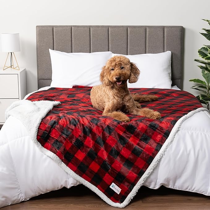 PetAmi WATERPROOF Dog Blanket for Medium Large Dog, Pet Puppy Blanket Couch Cover Protection, Fleece Cat Blanket Washable Throw, Couch Sofa Bed Furniture Protector Reversible Soft 60x40 Checker Red