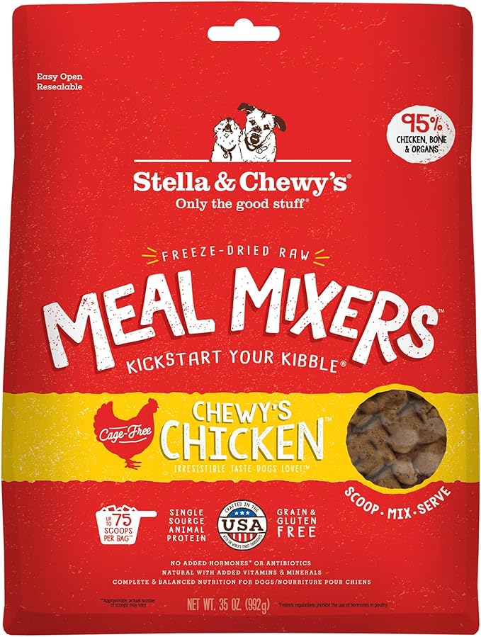 Stella & Chewy's Freeze Dried Raw Chewy_ Chicken Meal Mixers  Dog Food Topper for Small & Large Breeds  Grain Free, Protein Rich Recipe  35 oz Bag