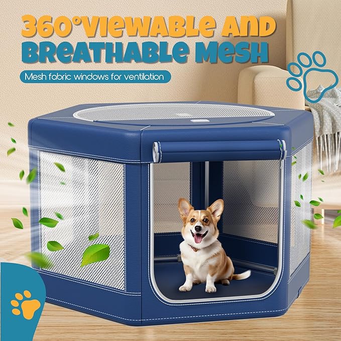 Dog Playpen,45x45x25.6 Inches Hexagonal Dog Fence,Oxford Cloth with Tear Resistance, Large Space Pet Playpen with Double-Opening Doors for Outdoors & Indoors, Anti-Tipping, Ideal for Dogs and Cats