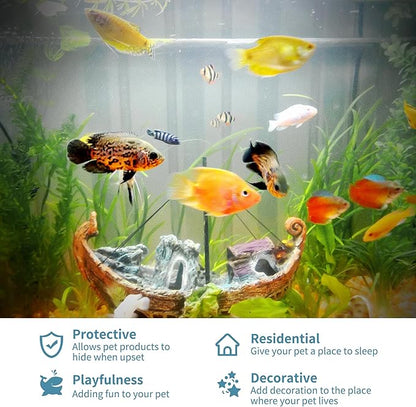 Hide Cave Aquarium Decorations-Premium Resinous Natural Hideout Fit for Aquariums & Terrariums, Reptiles, Amphibians, Fish Playground