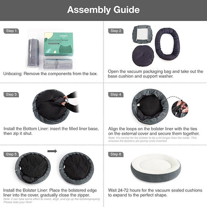 Love's cabin Round Donut Cat and Dog Cushion Bed, 36in Pet Bed for Medium or Large Dogs, Anti-Slip Water-Resistant Bottom, Super Soft Durable Pet beds, Washable Cat Bed Stripe Bluish Grey