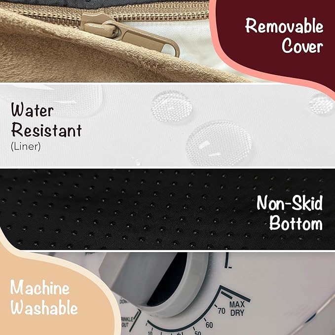 Friends Forever Large Dog Bed, Orthopedic Dog Sofa Memory Foam Mattress, Calming Dog Couch Bed, Wall Rim Pillow, Water Resistant Liner, Washable Cover, Non-Slip Bottom, Chester, Large Khaki Beige