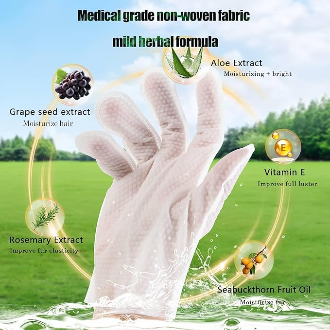 PETHous Multipurpose Pet Cleaning Gloves - 18 PCS, Post Surgery Pet Cleaning Mitts for Dogs/Cats | Dog Paw Cleaner Gloves, Waterless Cat Bath Gloves & Hypoallergenic Deodorizing Wipes Alternative