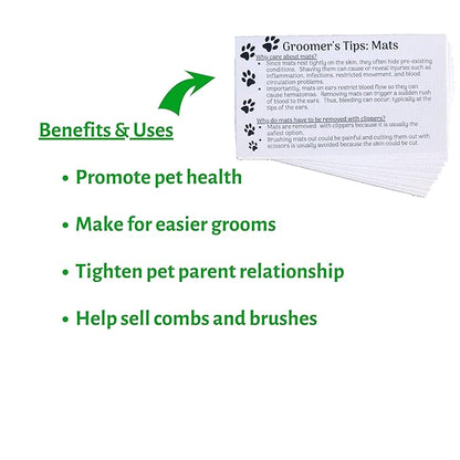 Dog Groomer Matted Fur and Dog Brushing Care Cards (100 pack, 3.5" X 2") Addresses hematomas, mats, combing, and shaving matts White