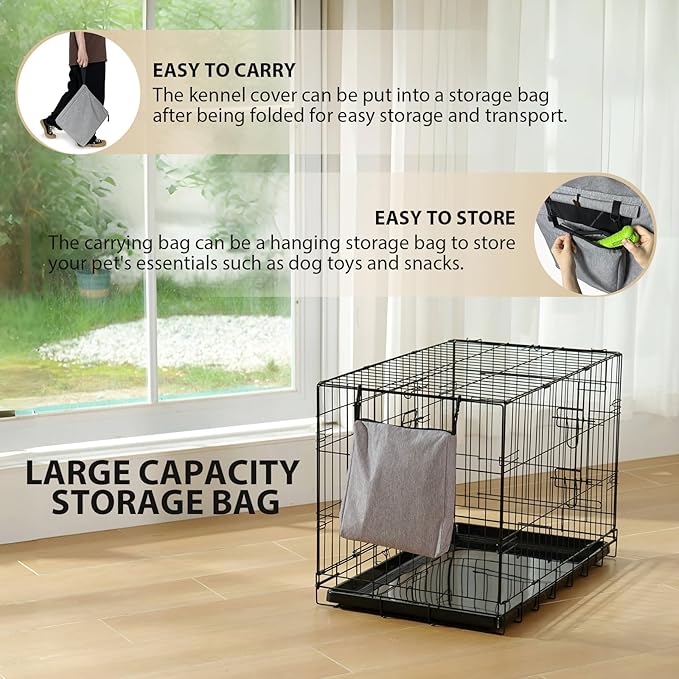 600D Dog Crate Cover, Waterproof Pet Kennel Cover with Storage Bag Fit for 42 Inch Wire Crate Dog Cage, 42 Inches, Gray