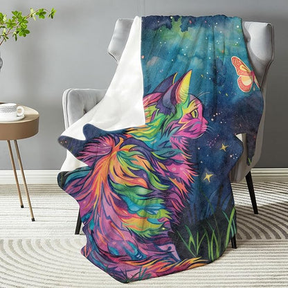 Colorful Cat Blanket Flannel Throw Blanket - Soft Plush, Comfy, Lightweight, Warm, Fuzzy, All-Season Gift for Sofa, Bedroom, Bed, Living Room, Outdoor Use for Men Women 80in×60in