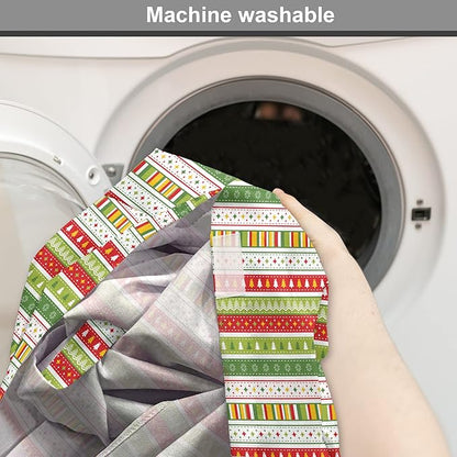 Ambesonne Christmas Dog Crate Cover, Traditional Winter Seasonal Borders Stars Bells Trees Stripes Print, Easy to Use Pet Kennel Cover for Small Dogs Puppies Kittens, 22 Inch, Lime Green