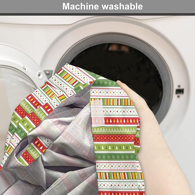 Ambesonne Christmas Dog Crate Cover, Traditional Winter Seasonal Borders Stars Bells Trees Stripes Print, Easy to Use Pet Kennel Cover for Cats & Medium Dogs, 24 Inch, Lime Green